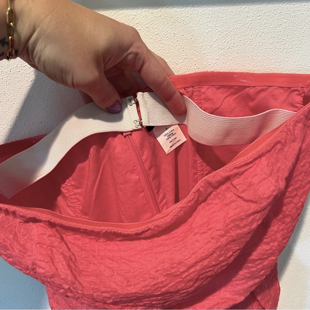 J. Crew Pink 100% Cotton Strapless Dress Seersucker Knee Length Size 6 - Picture 5 of 7